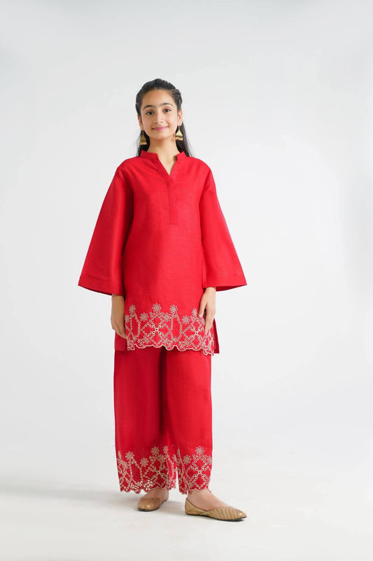 lily red embroidered 2 piece