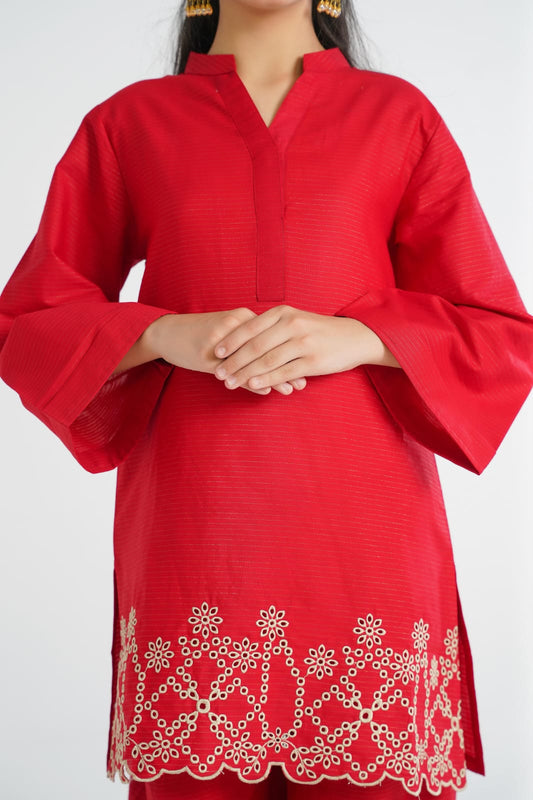 lily red embroidered 2 piece